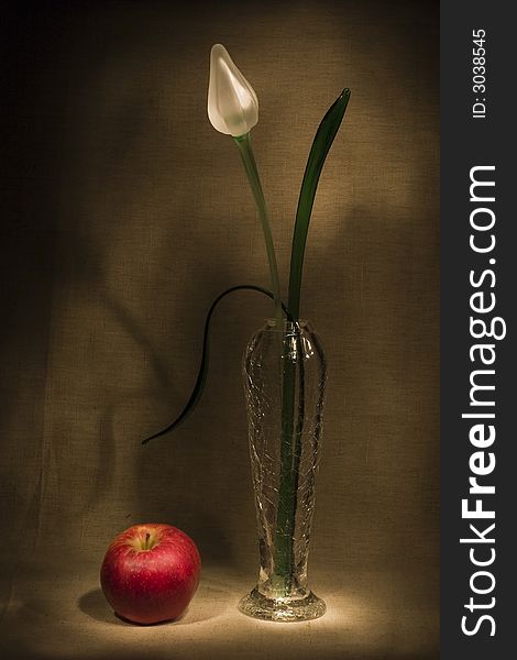 Glass Flower And Apple