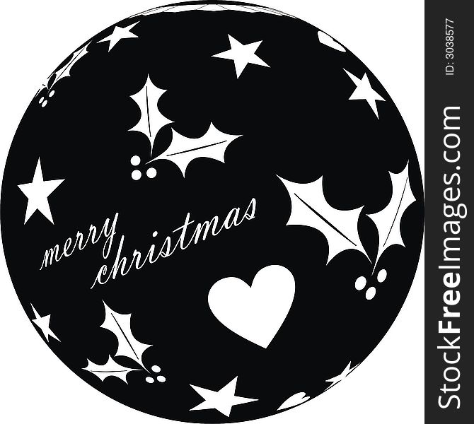 Black and white christmas ball with decorations. Black and white christmas ball with decorations
