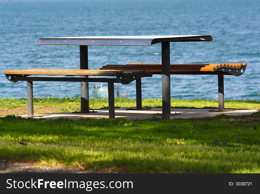 Picnic table by the sea