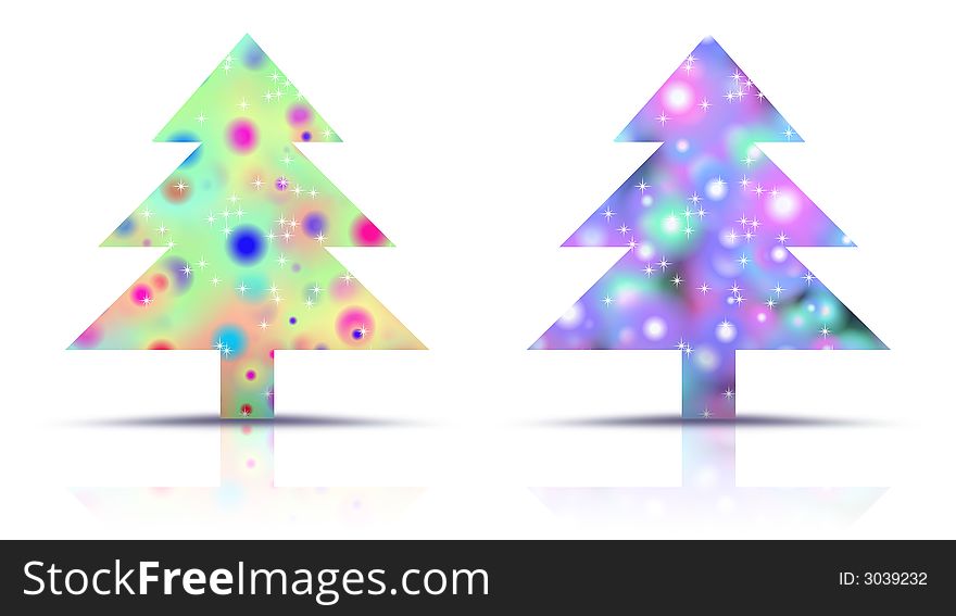 Colorful christmas trees on white background