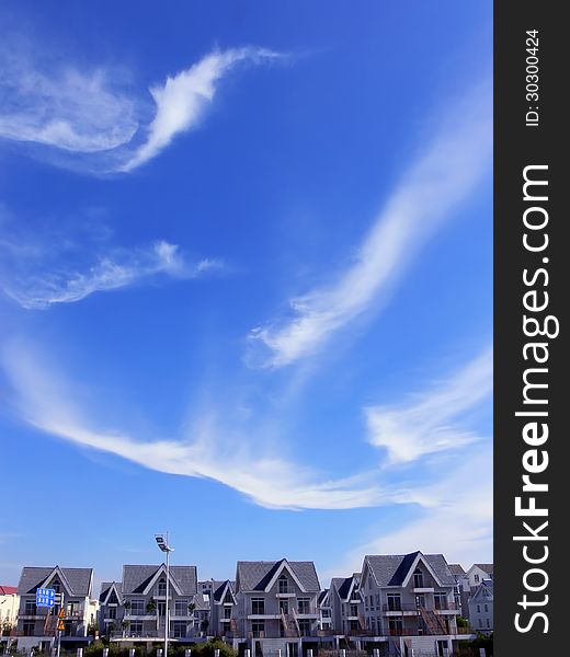 The blue sky white clouds villa. The blue sky white clouds villa