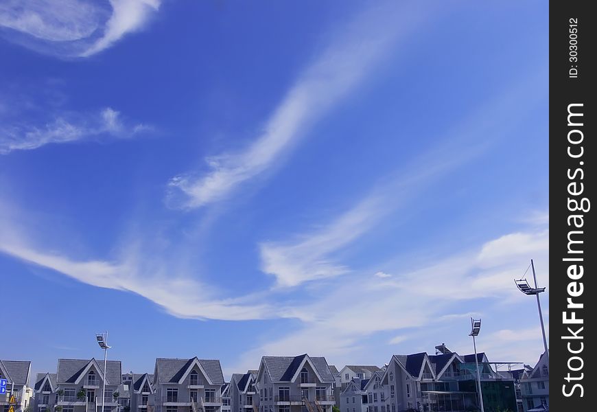 The blue sky white clouds villa. The blue sky white clouds villa