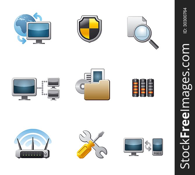 Different kind of computer network icons. Different kind of computer network icons