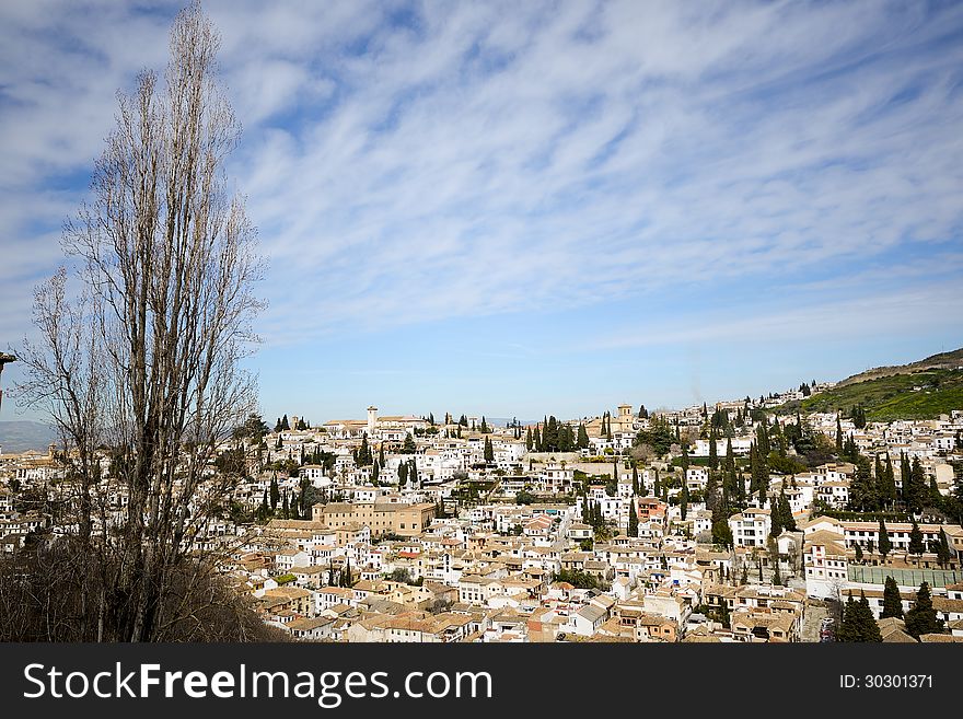 View of Albaicin seen from the Alhambra in Granada, Andalusia, Spain