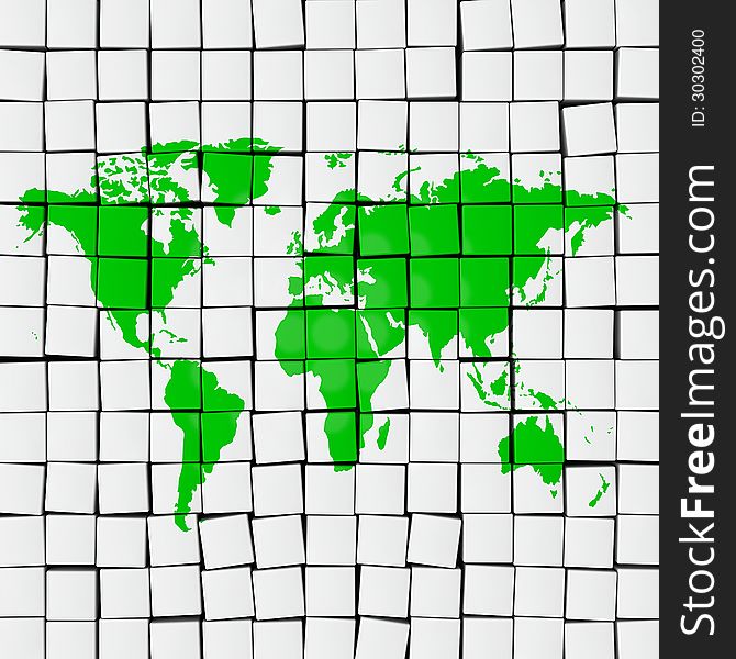 Green earth map on white tiles. Green earth map on white tiles