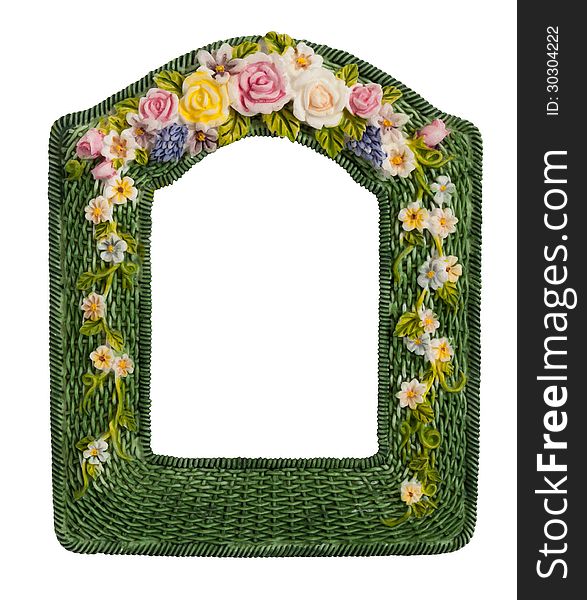 Decorative photo frame with flowers (with clipping path).