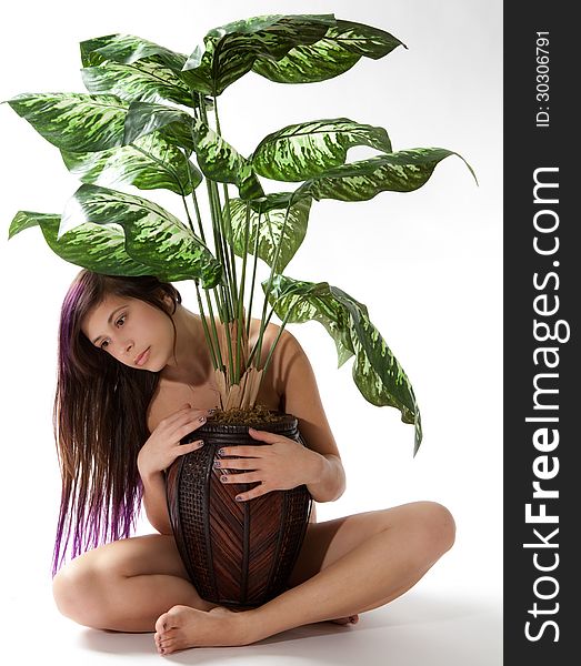 Implied Nude With Plant