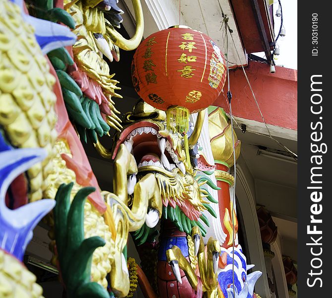 Chinese style dragon statue at temple