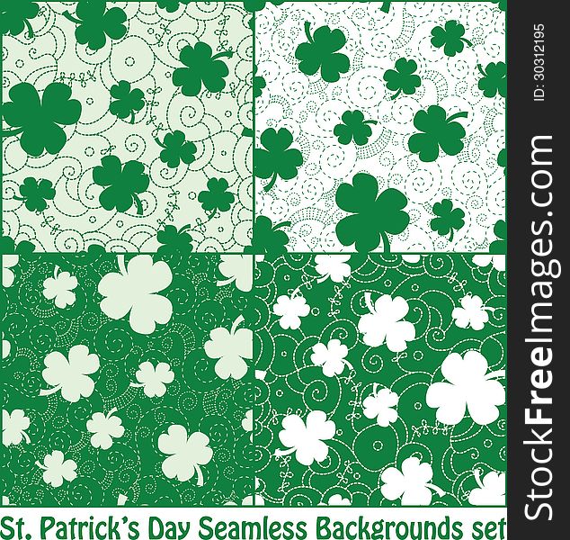 Set of clover seamless patterns for St. Patrick's day designs
