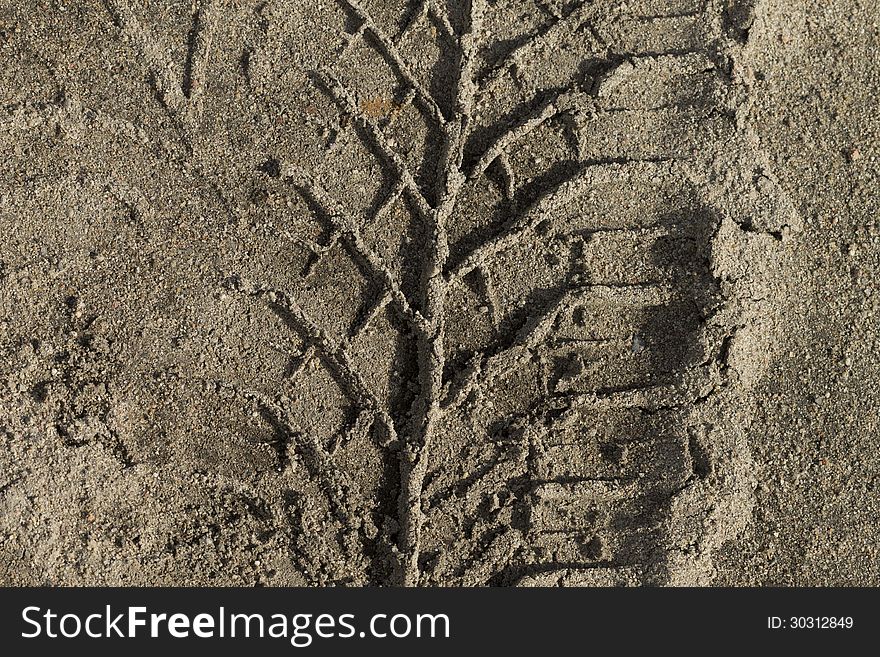 Car tire trace of criminal. Car tire trace of criminal