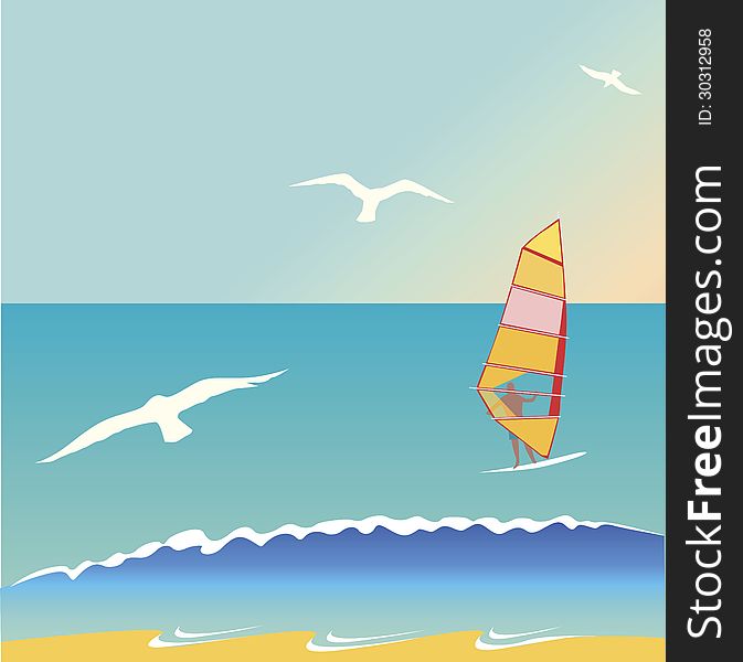 Illustration on summer, the sea and windsurfing. Illustration on summer, the sea and windsurfing