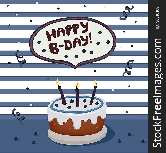 Birthday cake illustration, good for postcards, digital greeting cards, etc. Includes additional format in ai, eps, jpeg. File is available in Illustrator CS-CS6