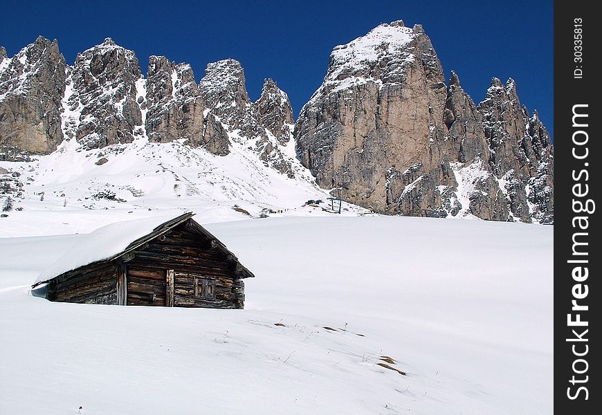 Hut in the mountains, italy, dolomite alps