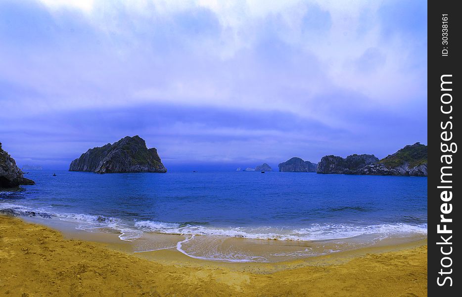 View of Halong Bay from Beach Cat Co 3, Catba Island. View of Halong Bay from Beach Cat Co 3, Catba Island.