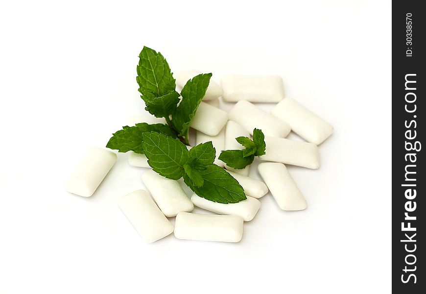 Mint gum on white background