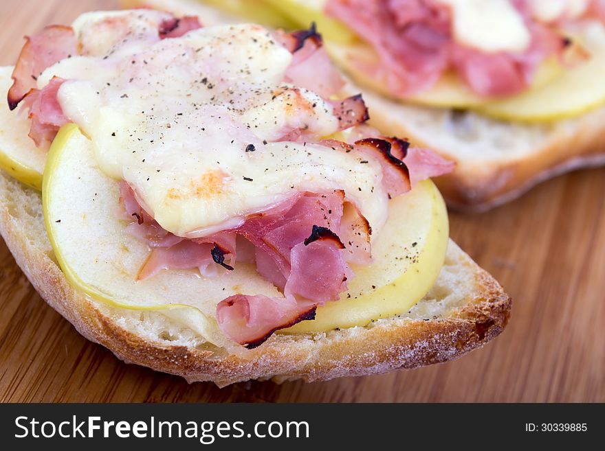 Ham and cheese appetizer on bread