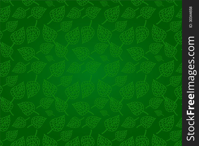 Seamless Leafs Green Pattern, Vector