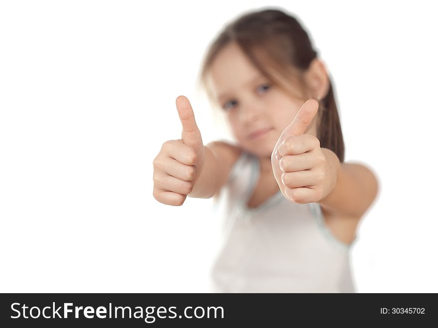 Portrait of a beautiful girl showing thumbs up isolated. Portrait of a beautiful girl showing thumbs up isolated