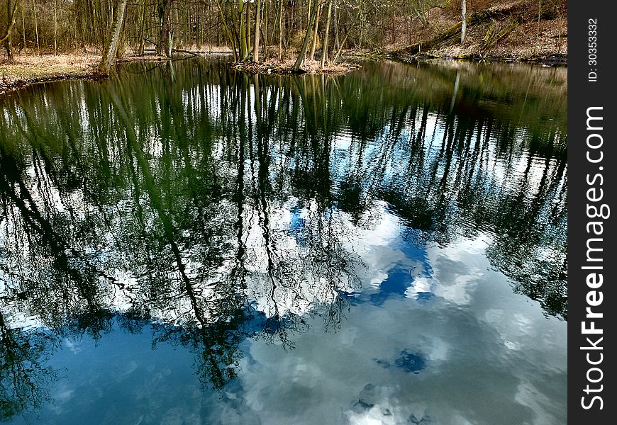 Surface of pond with reflection