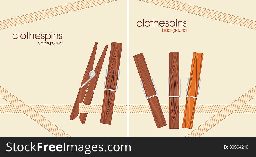 Wooden clothespins. Background for design