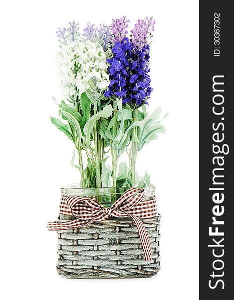 Composition Of Artificial Garden Flowers In Decorative Vase.