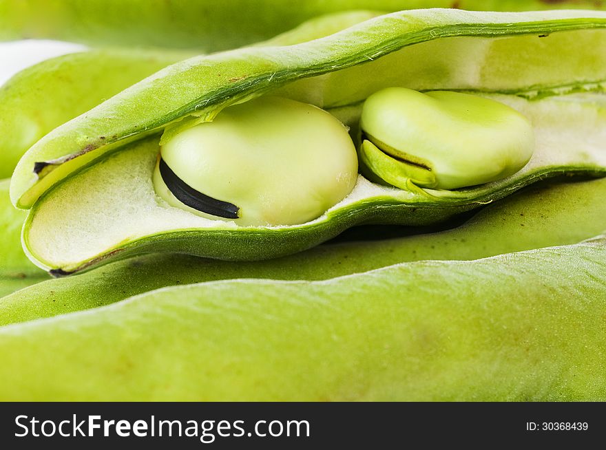 Broad beans in a pod in details