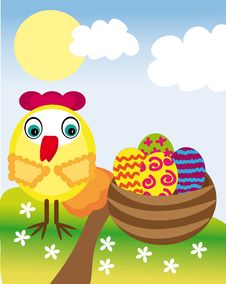 Easter Eggs And Chicken Royalty Free Stock Photo Easter Eggs And Chicken Royalty Free Stock Photo