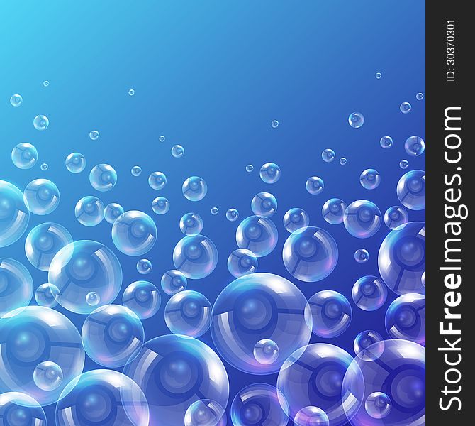 Vector illustration of soap bubbles on a blue background