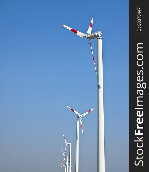 Line of weathervane in sunny day and blue sky