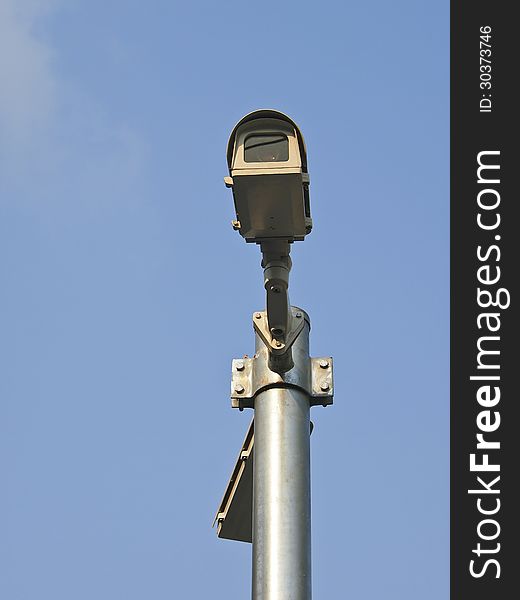 Cctv camera fix on top of pole in sunlight. Cctv camera fix on top of pole in sunlight