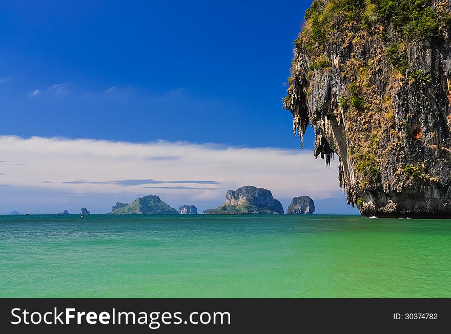 Ocean Coast Landscape With Cliffs And Islands At Phra Nang Bay