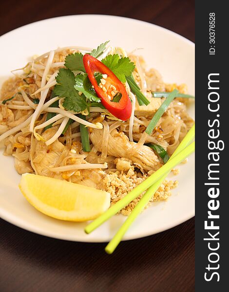 Thai popular signature dish. Pad Thai noodles with chicken. Thai popular signature dish. Pad Thai noodles with chicken.