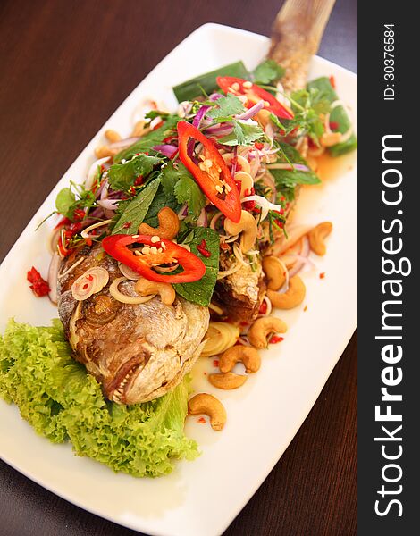 Thai Deep Fried Fish With Herb Salad