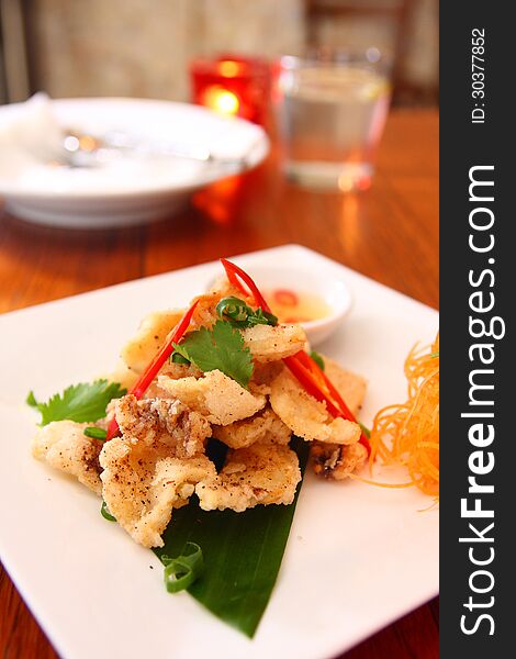 Delicious appetizer salt and pepper squid.