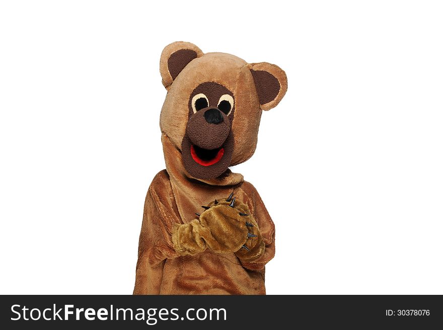 Funny bear costume isolated in white