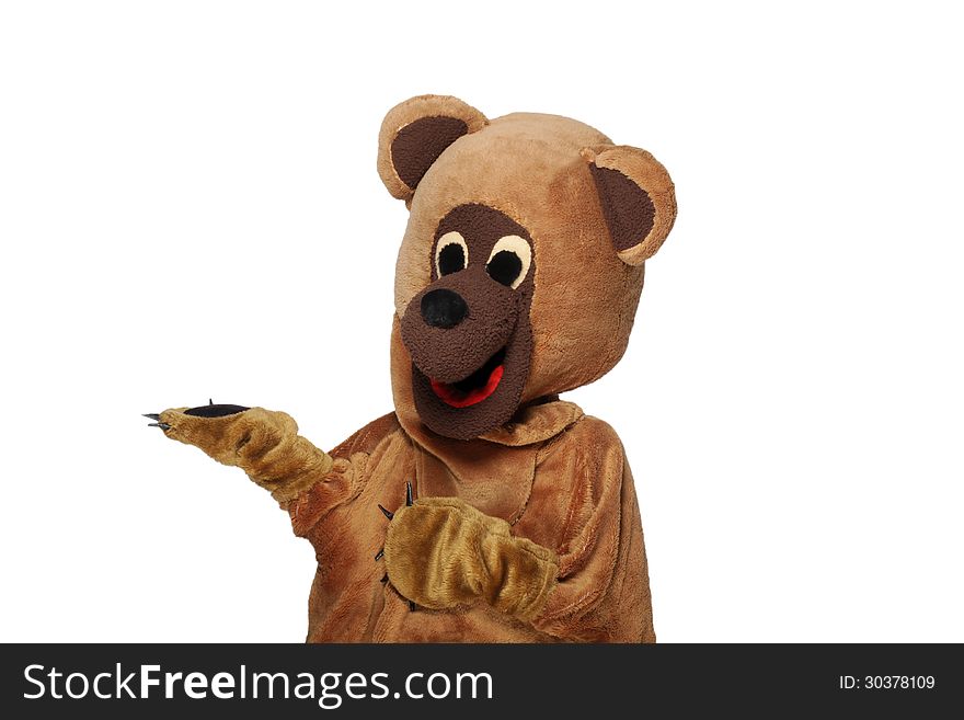 Funny bear costume isolated in white