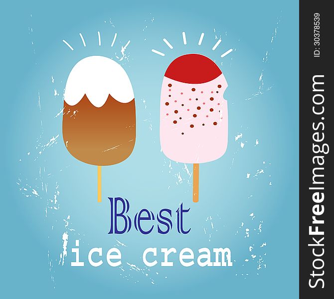 Painted illustration of the different ice cream on a blue background. Painted illustration of the different ice cream on a blue background