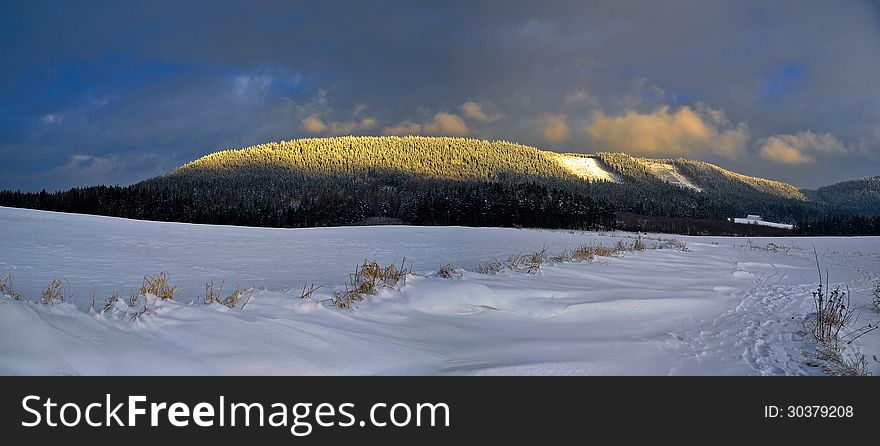 Karkonosze Mountains, view from hill in Chelmsko Slaskie. Karkonosze Mountains, view from hill in Chelmsko Slaskie