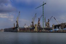 Dry Dock At The Shipyard In Gdansk Stock Photo