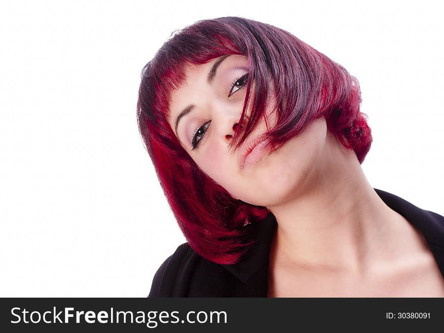 Isolated portrait of a young woman with red hair. Isolated portrait of a young woman with red hair