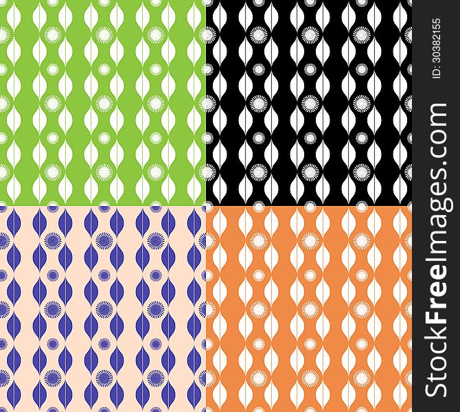 Set of seamless patterns with stripy ornament