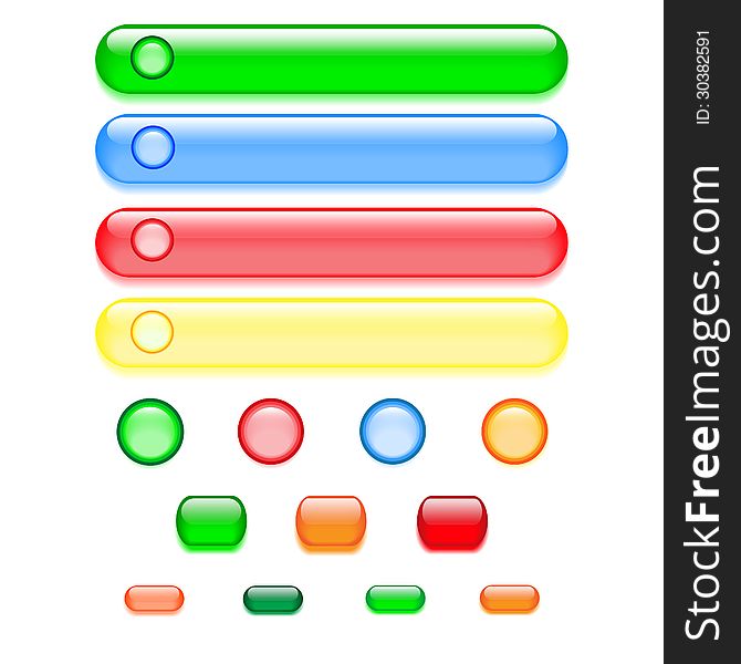 Vector set of long colored glass buttons. Vector set of long colored glass buttons