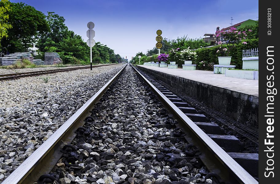 Railroad of train with blue sky