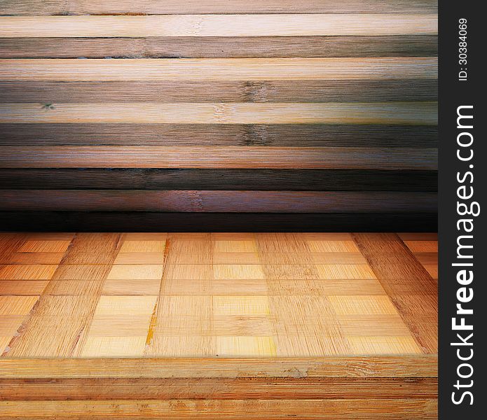 Room covered with wooden planks. Wooden walls and floor. With dark background. Room covered with wooden planks. Wooden walls and floor. With dark background