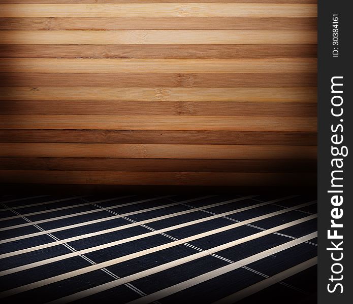 Room covered with wooden planks. Wooden walls and floor. With dark background. Room covered with wooden planks. Wooden walls and floor. With dark background