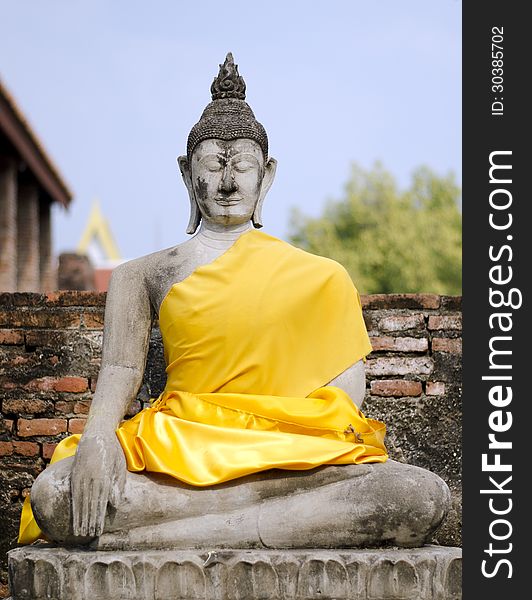 Ancient Buddha statue at Wat Yai Chai Mongkol in Ayutthaya, Thai