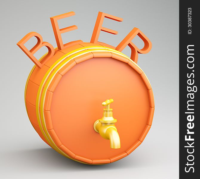 Barrel with beer on grey background