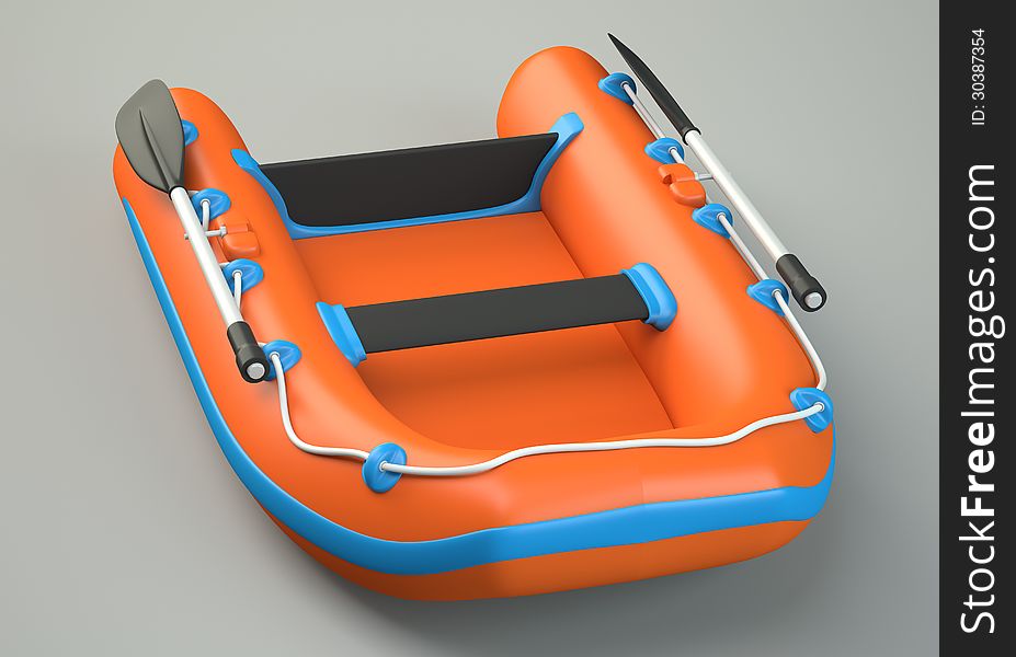 Inflatable boat on grey background