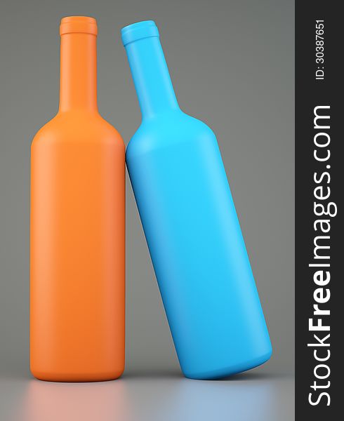 Two blank wine bottles on grey background