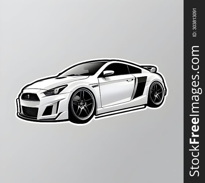 A stylish sticker featuring a sleek, white sports car with black detailing, designed for car enthusiasts to express their passion. A stylish sticker featuring a sleek, white sports car with black detailing, designed for car enthusiasts to express their passion